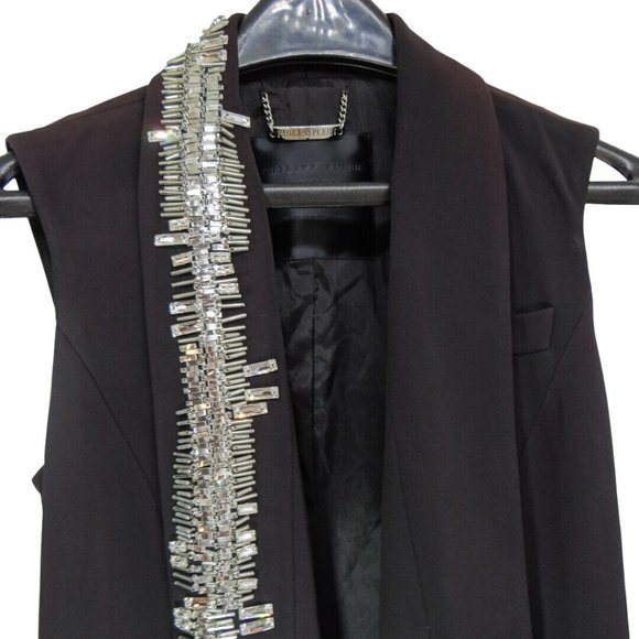$3375 Philipp Plein Black Embellished Sleeveless Tuxedo 'Chopper' Dress Size S - Picture 3 of 10
